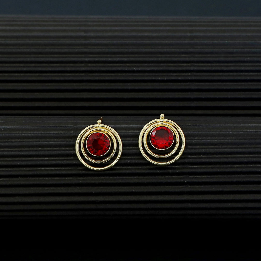 Ishta Golden Dual Glossy Stone Circle Earring
