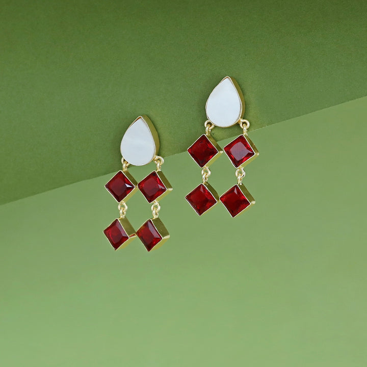 Alaya Drop MOP + Glossy Diamond Earring