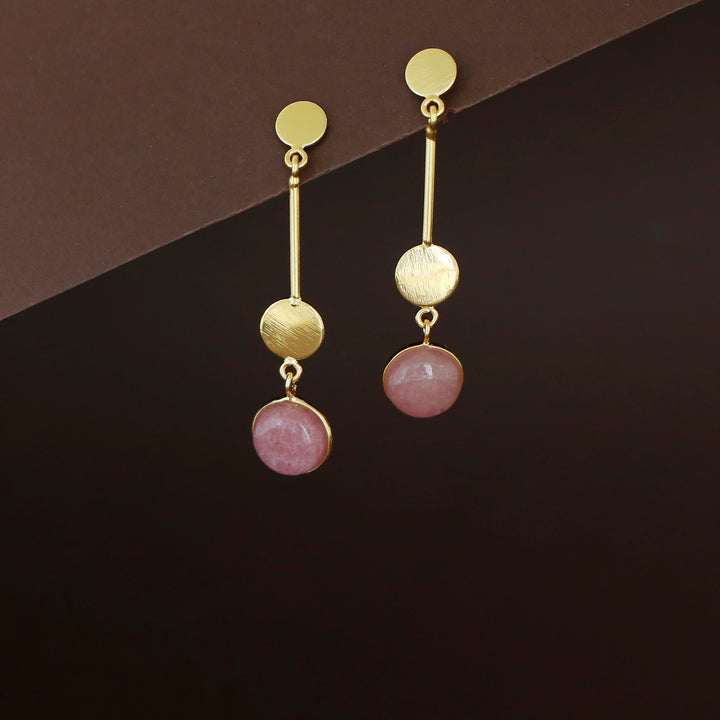Golden Dual Circle Stick Natural Stone Earring