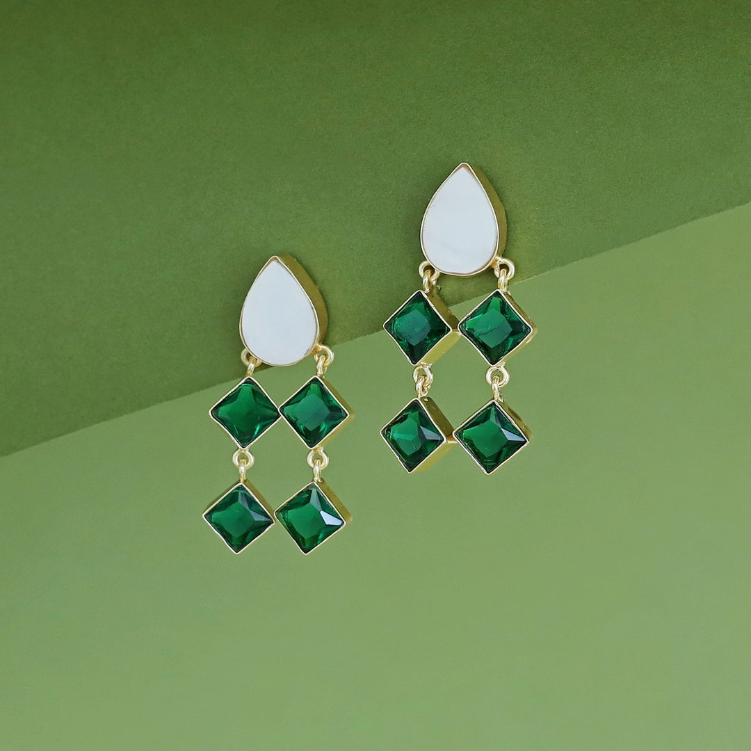 Alaya Drop MOP + Glossy Diamond Earring