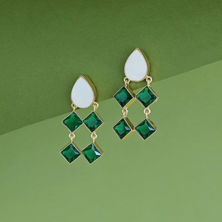 Alaya Drop MOP + Glossy Diamond Earring