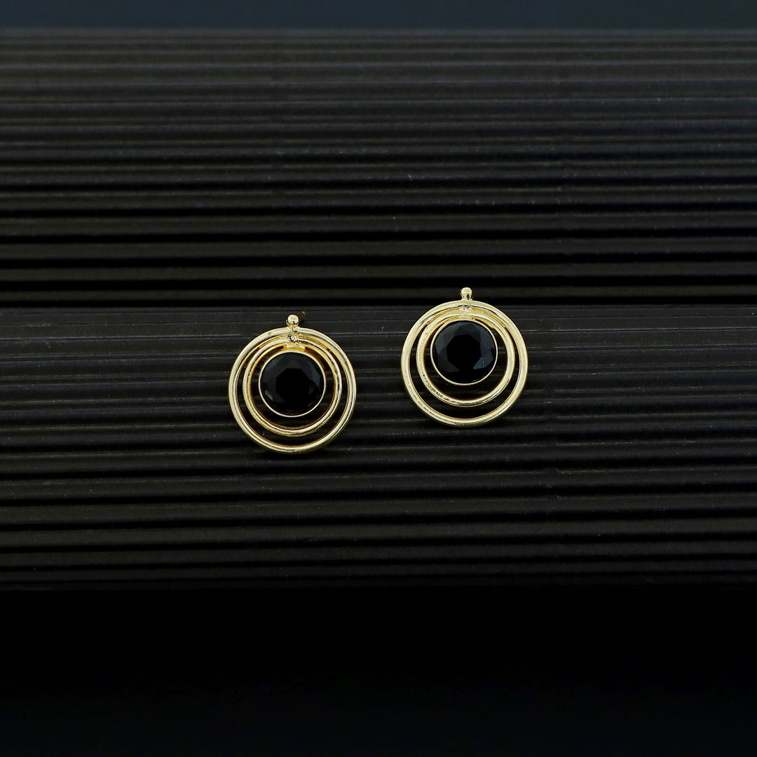 Ishta Golden Dual Glossy Stone Circle Earring