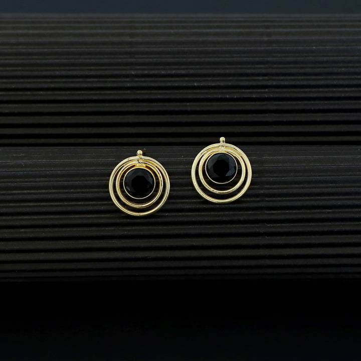 Ishta Golden Dual Glossy Stone Circle Earring