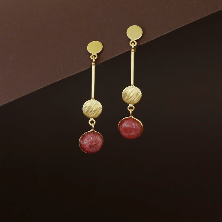 Golden Dual Circle Stick Natural Stone Earring