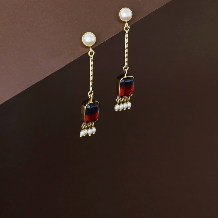 Mira Pendulum Pearl Rectangle Glossy Stone Earring