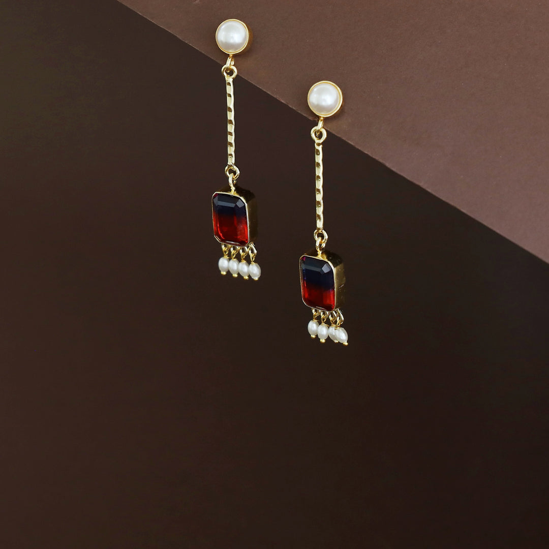 Mira Pendulum Pearl Rectangle Glossy Stone Earring