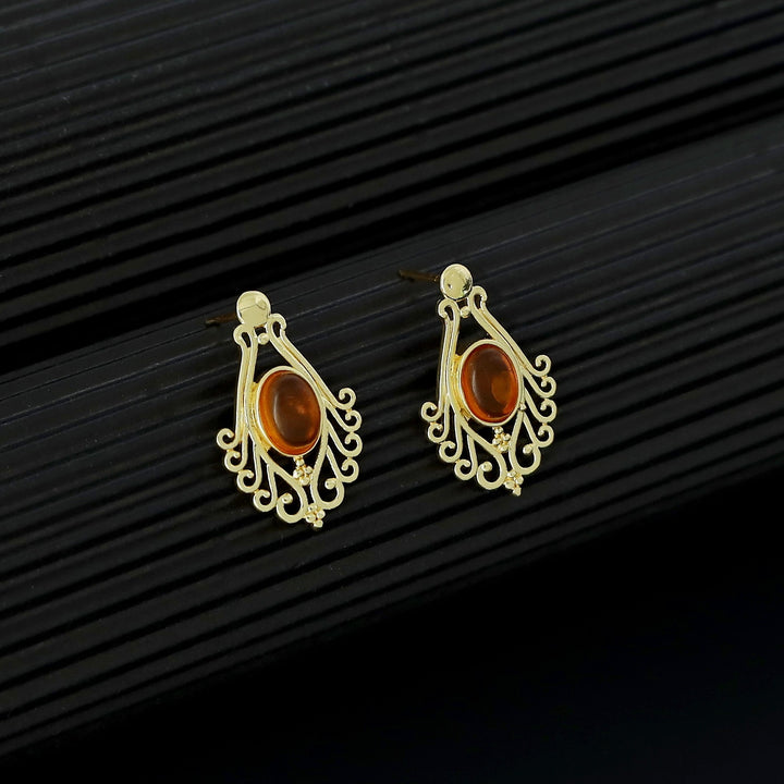 Uthra Golden Glossy Stone Earring