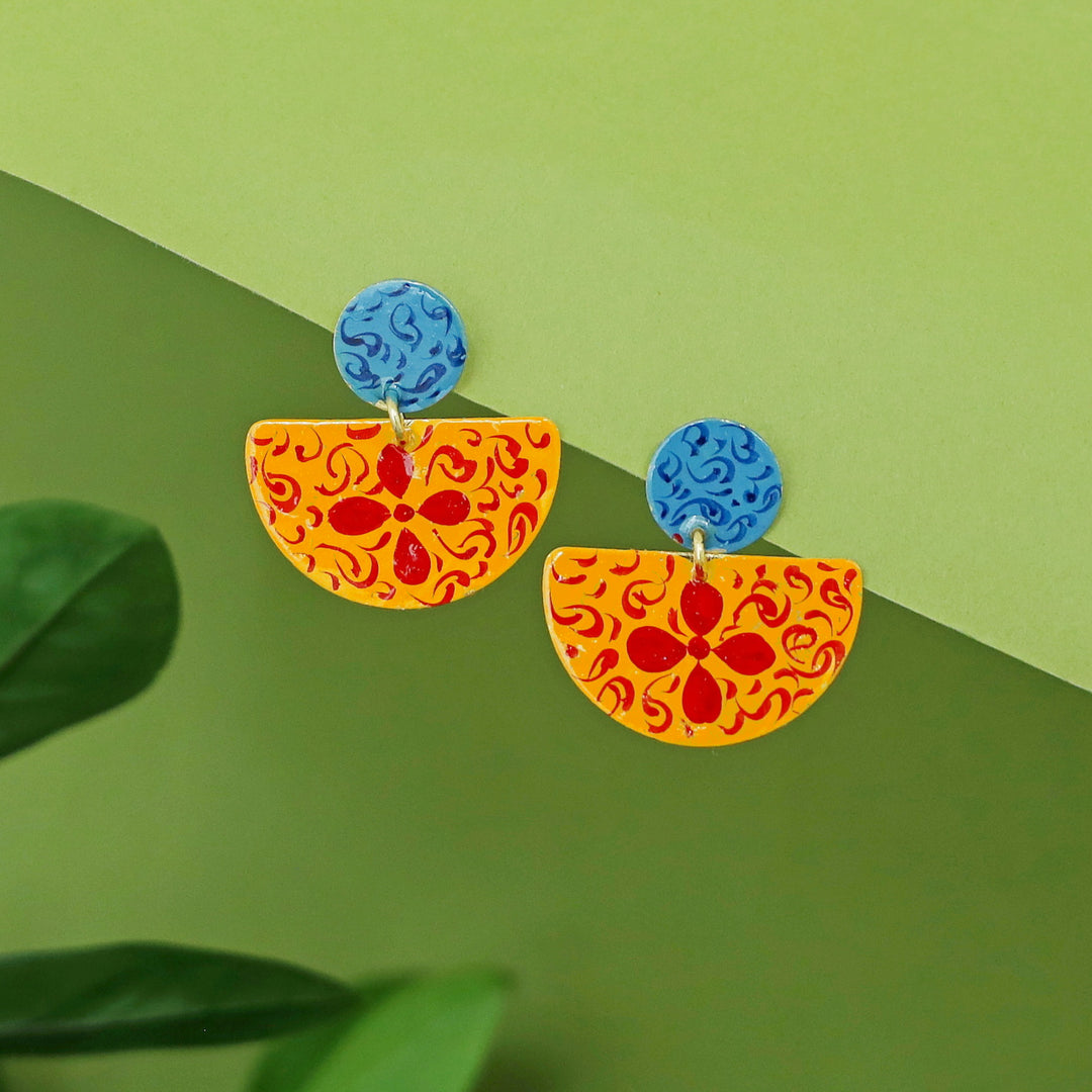 Floral Hand Painted Semi Circle Earring