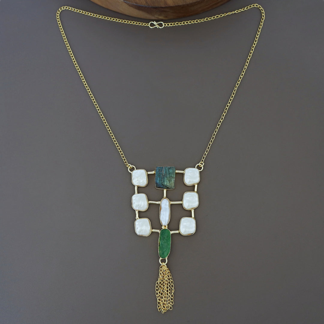 Golden Real Baroque + Dyed + Raw Stone Long Neckpiece