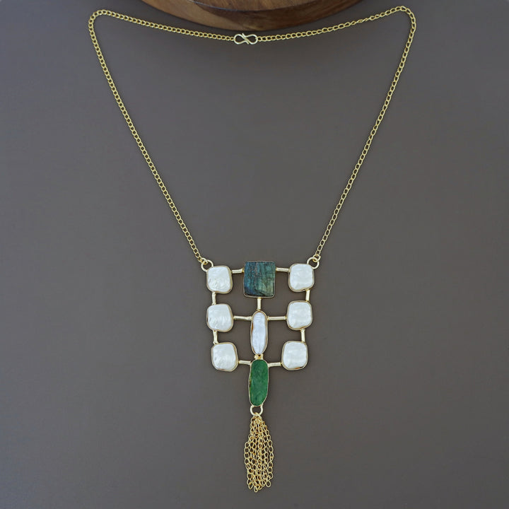 Golden Real Baroque + Dyed + Raw Stone Long Neckpiece