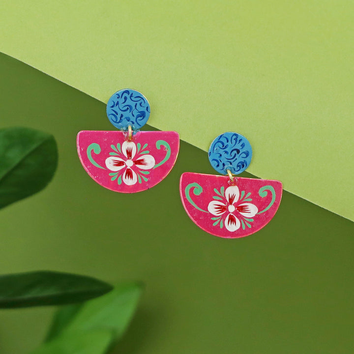 Floral Hand Painted Semi Circle Earring