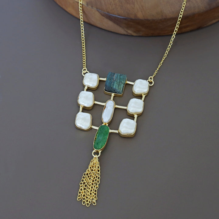 Golden Real Baroque + Dyed + Raw Stone Long Neckpiece