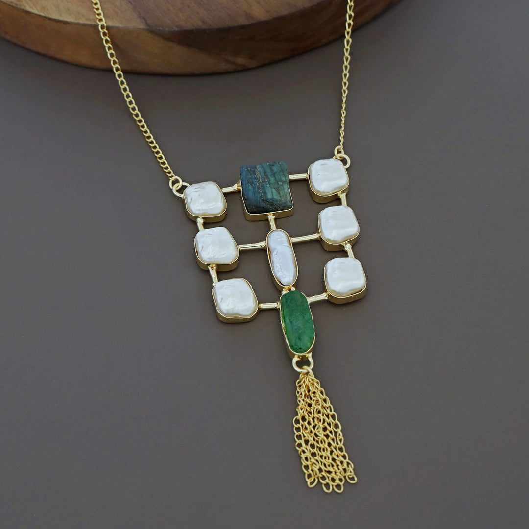 Golden Real Baroque + Dyed + Raw Stone Long Neckpiece