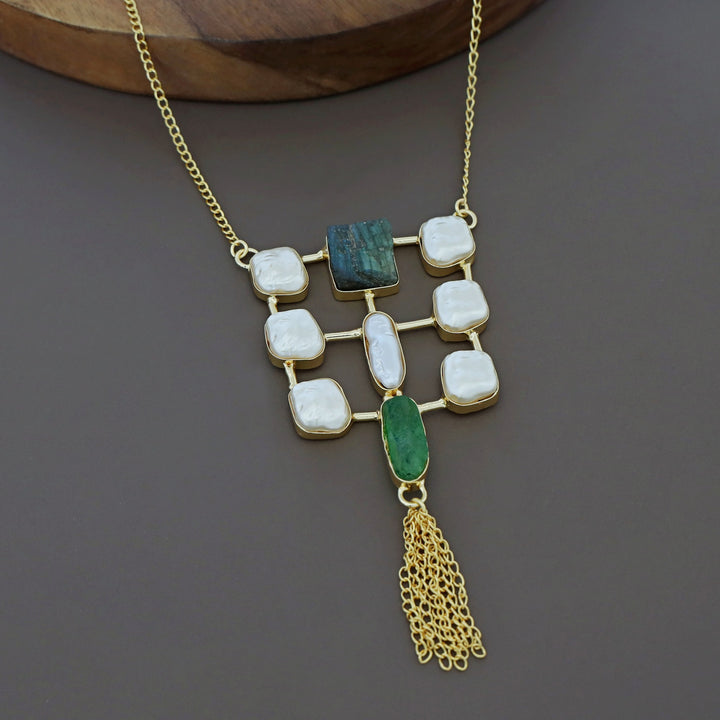Golden Real Baroque + Dyed + Raw Stone Long Neckpiece