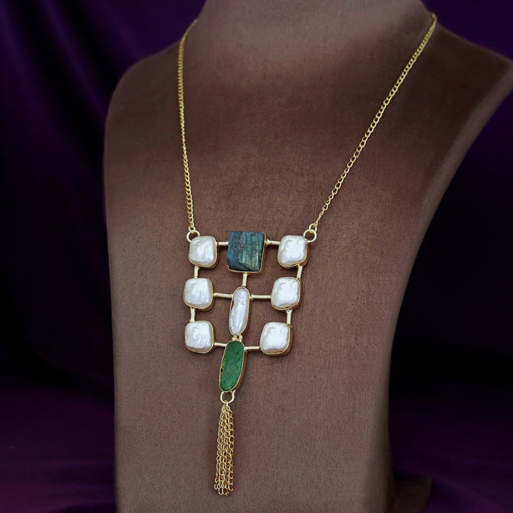 Golden Real Baroque + Dyed + Raw Stone Long Neckpiece