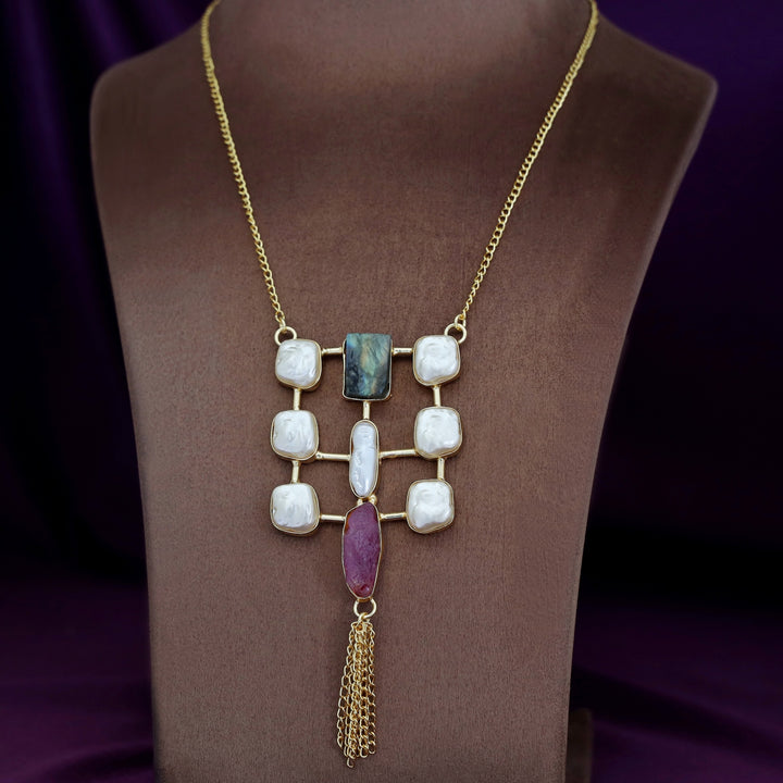 Golden Real Baroque + Dyed + Raw Stone Long Neckpiece