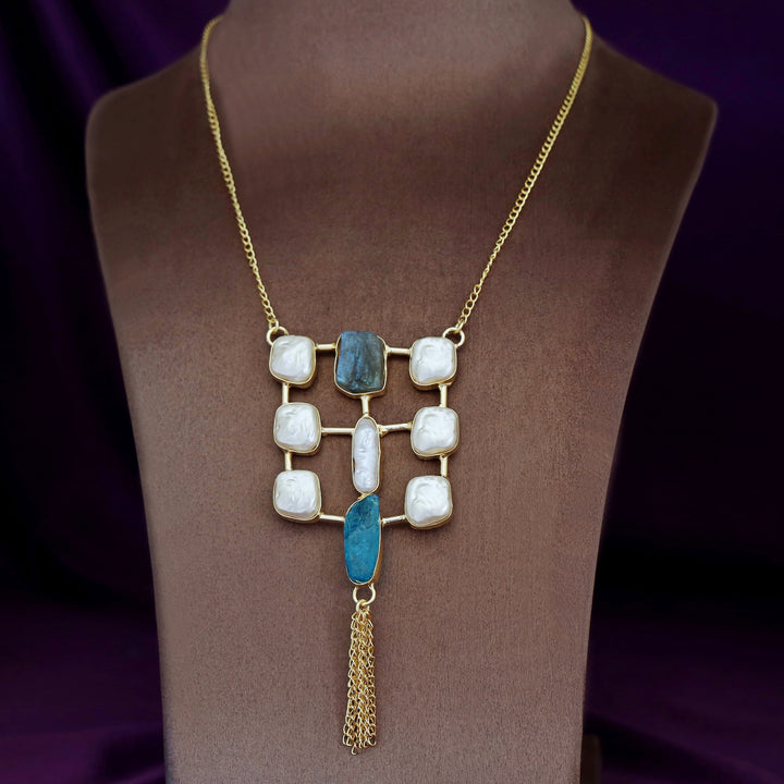 Golden Real Baroque + Dyed + Raw Stone Long Neckpiece
