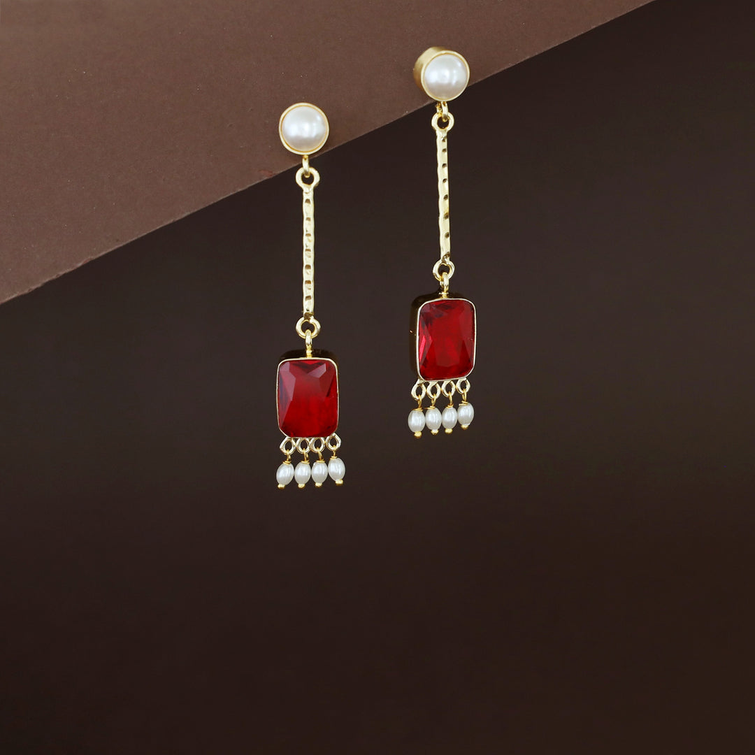 Mira Pendulum Pearl Rectangle Glossy Stone Earring