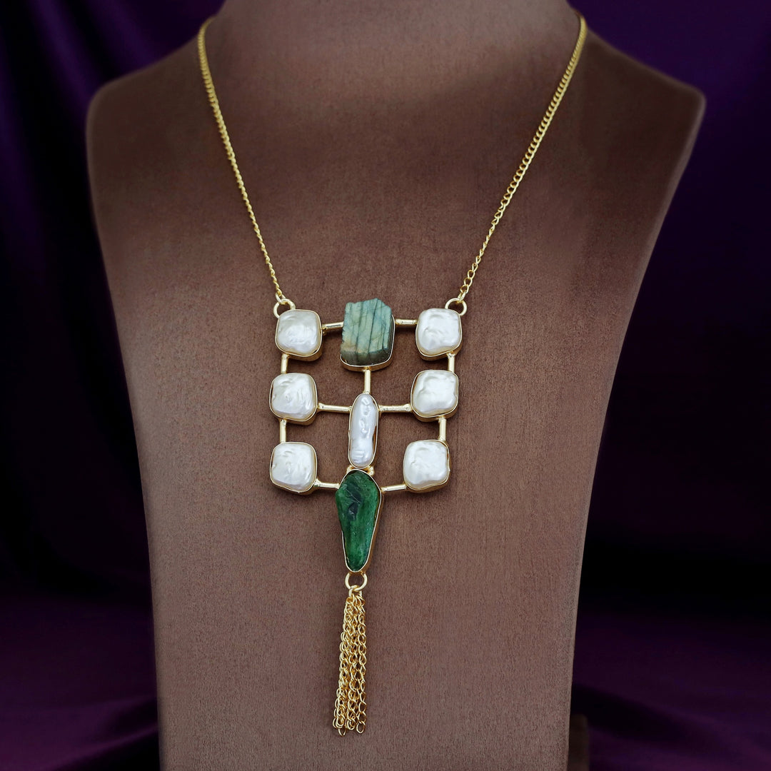 Golden Real Baroque + Dyed + Raw Stone Long Neckpiece