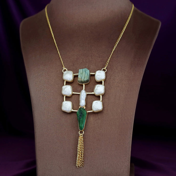 Golden Real Baroque + Dyed + Raw Stone Long Neckpiece