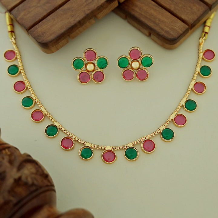 Yashi Glossy Round Neckpiece With Flower Stud (Colour Options)