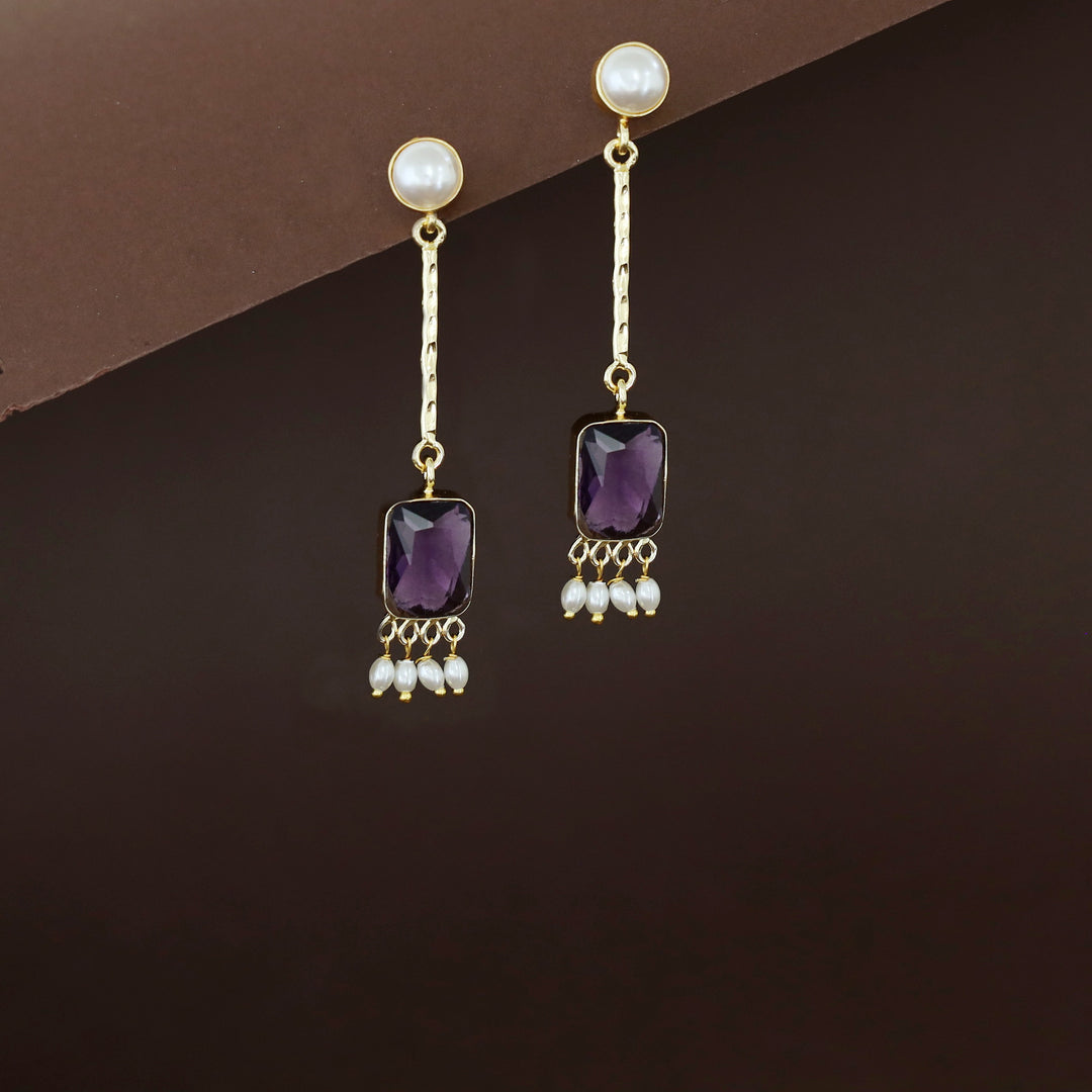 Mira Pendulum Pearl Rectangle Glossy Stone Earring