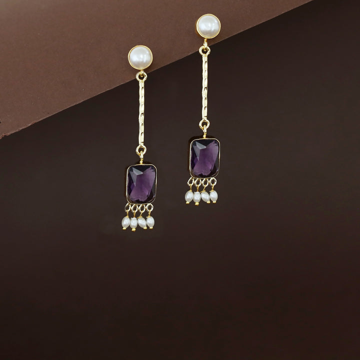 Mira Pendulum Pearl Rectangle Glossy Stone Earring