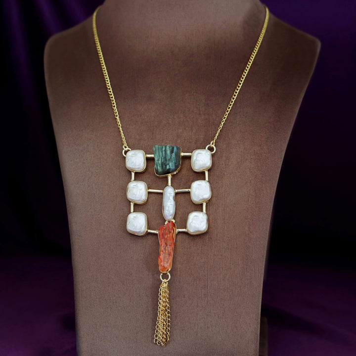 Golden Real Baroque + Dyed + Raw Stone Long Neckpiece