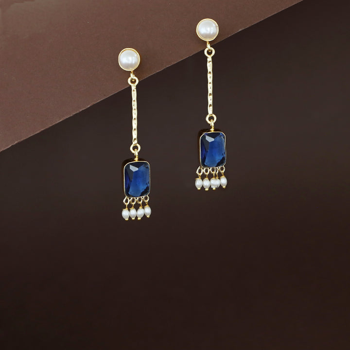 Mira Pendulum Pearl Rectangle Glossy Stone Earring