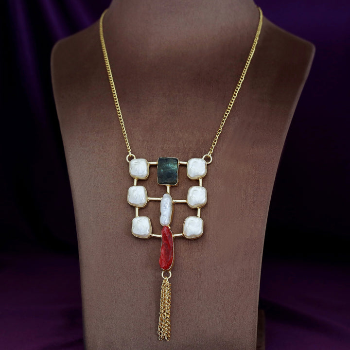 Golden Real Baroque + Dyed + Raw Stone Long Neckpiece