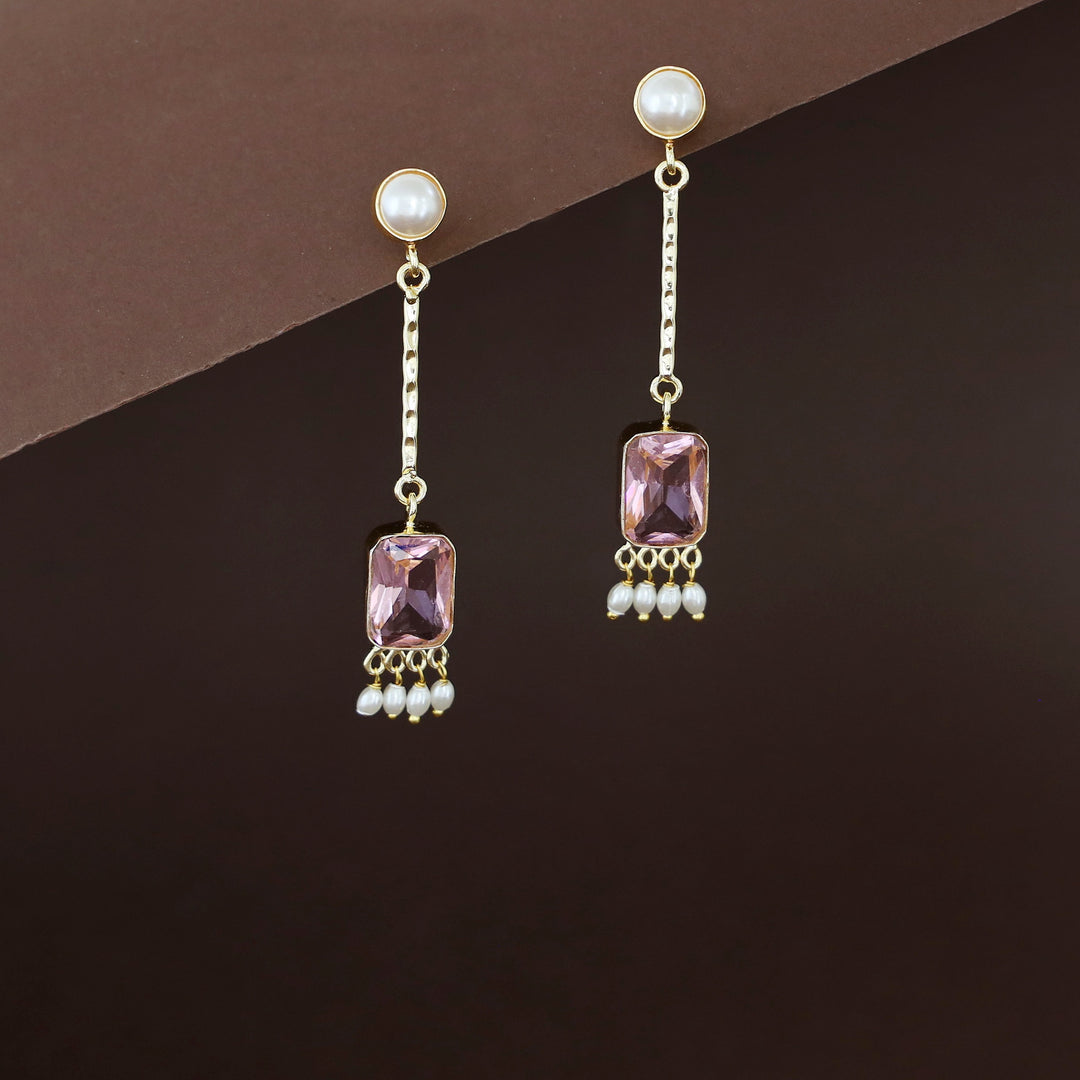 Mira Pendulum Pearl Rectangle Glossy Stone Earring