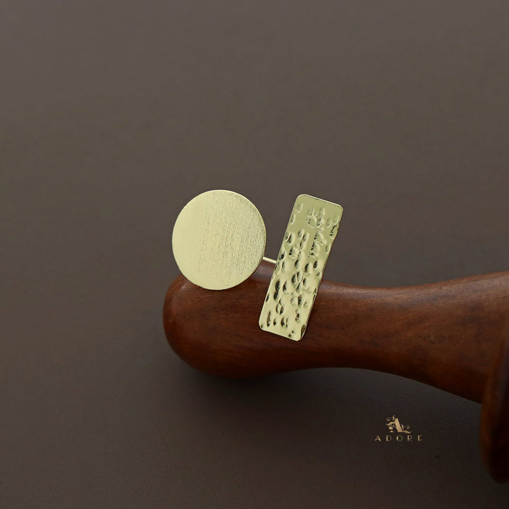 Golden Textured Circle And Rectangle Ring