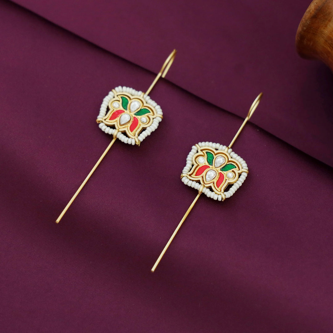 Simrath Enamel Pearl Lotus Ear-Cuff (Set Of 2)