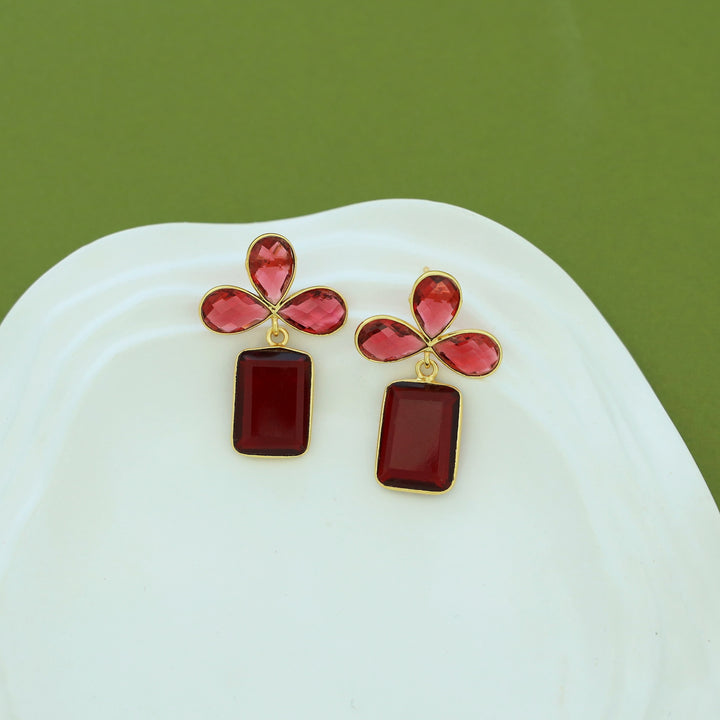 Tavisha Half Flower Rectangle Glossy Earring
