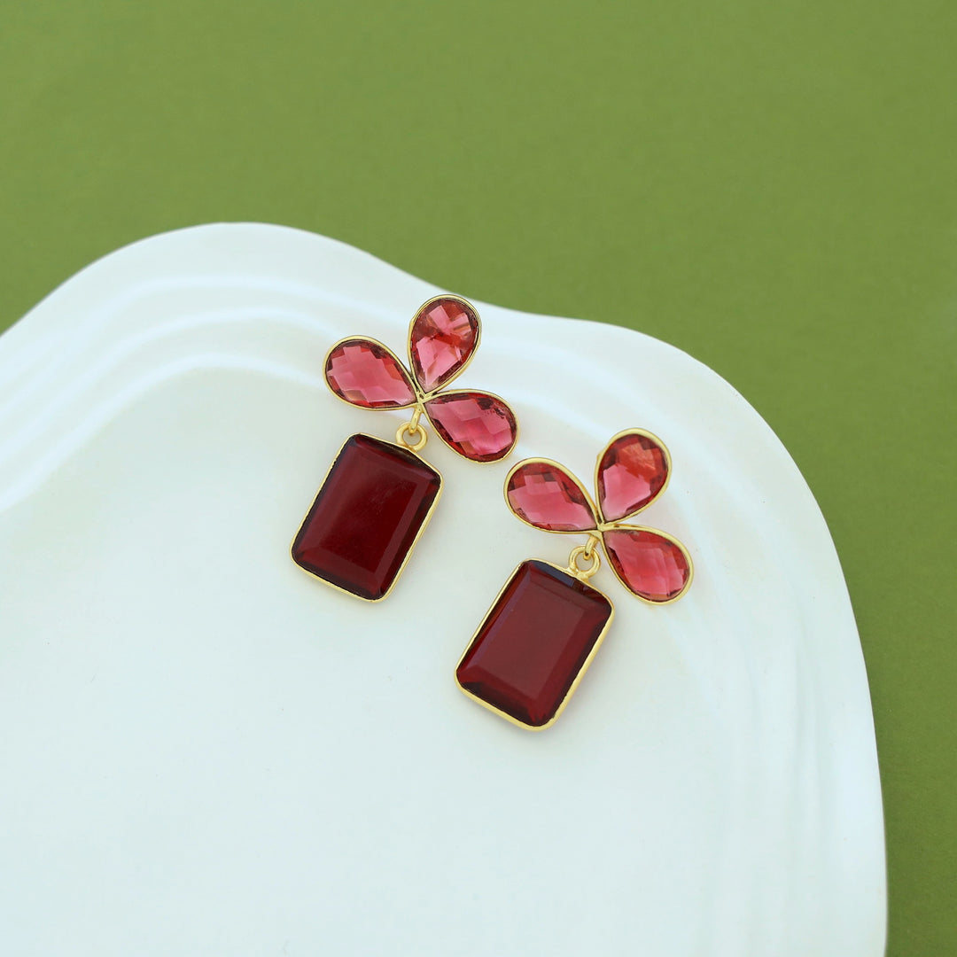 Tavisha Half Flower Rectangle Glossy Earring
