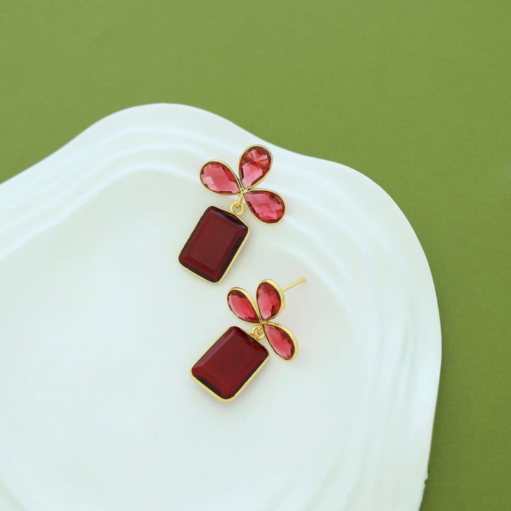 Tavisha Half Flower Rectangle Glossy Earring