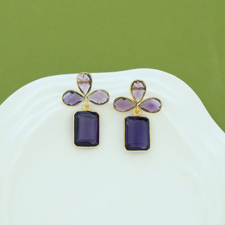 Tavisha Half Flower Rectangle Glossy Earring