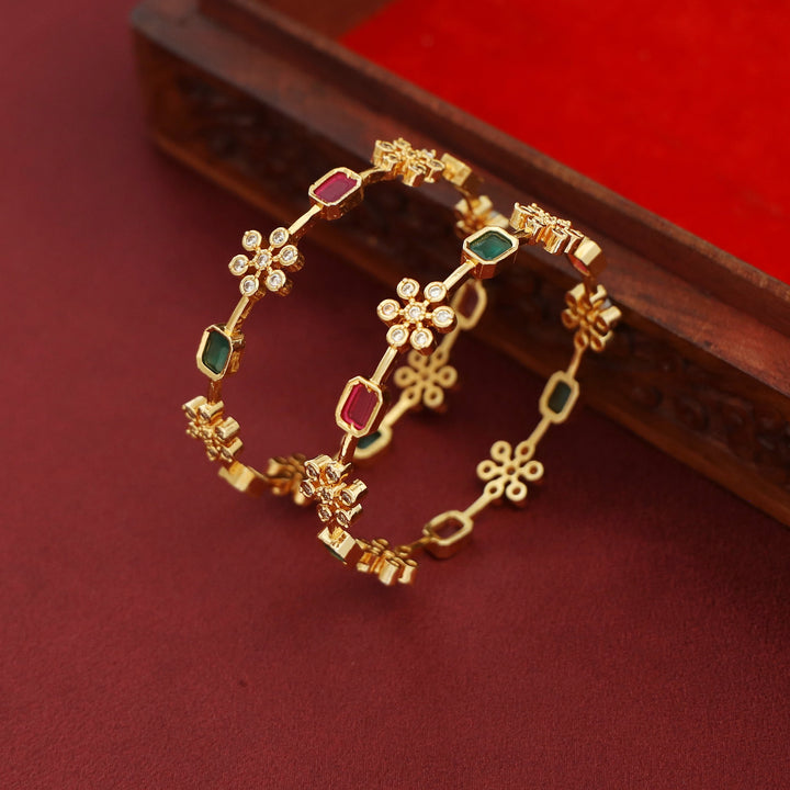 Shira Floral Curved Rectangle Bangle ( Set Of  2 )