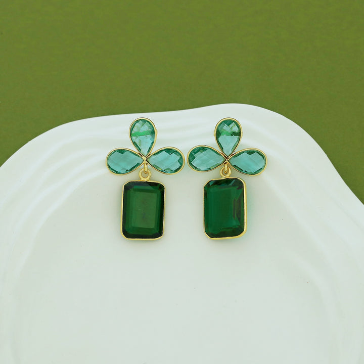 Tavisha Half Flower Rectangle Glossy Earring