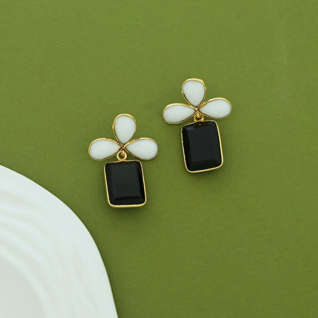 Tavisha Half Flower Rectangle Glossy Earring