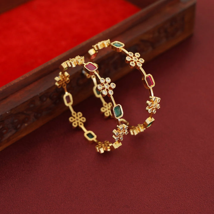 Shira Floral Curved Rectangle Bangle ( Set Of  2 )