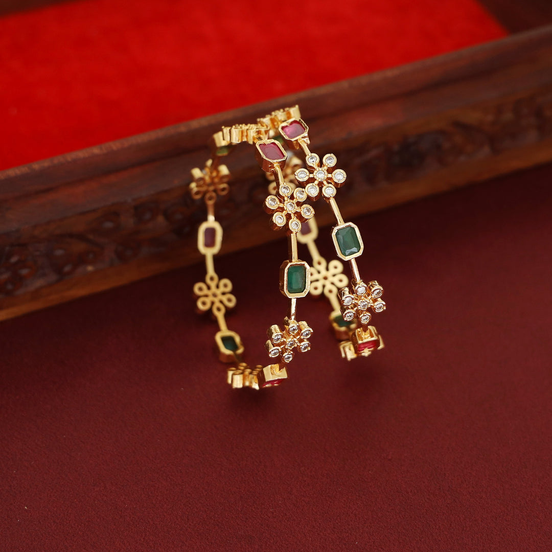 Shira Floral Curved Rectangle Bangle ( Set Of  2 )