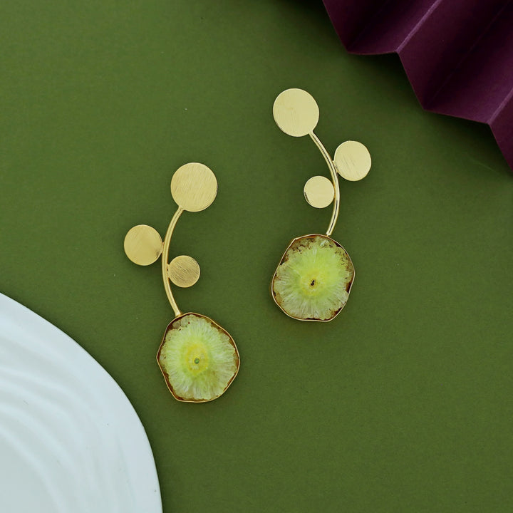 Ella Textured Circle Leaf Agate Earring