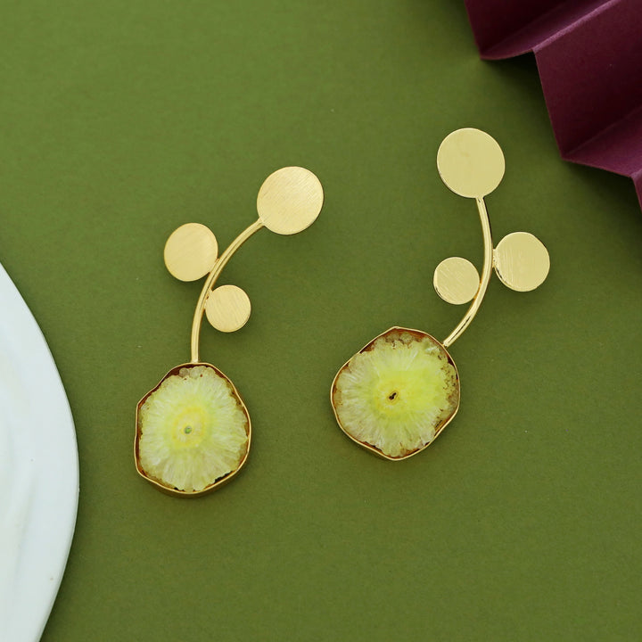 Ella Textured Circle Leaf Agate Earring