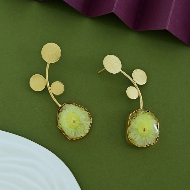 Ella Textured Circle Leaf Agate Earring