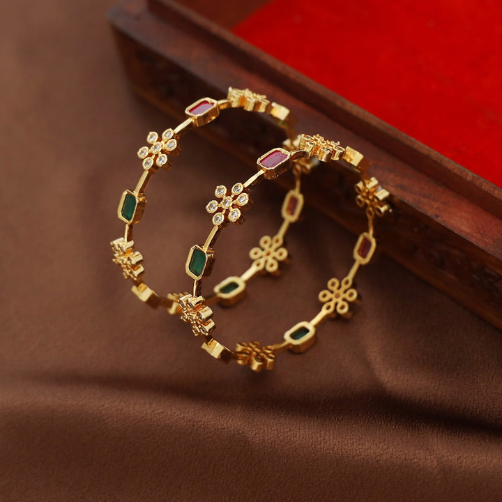 Shira Floral Curved Rectangle Bangle ( Set Of  2 )