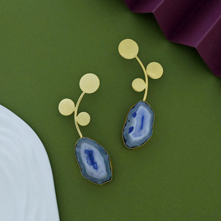 Ella Textured Circle Leaf Agate Earring