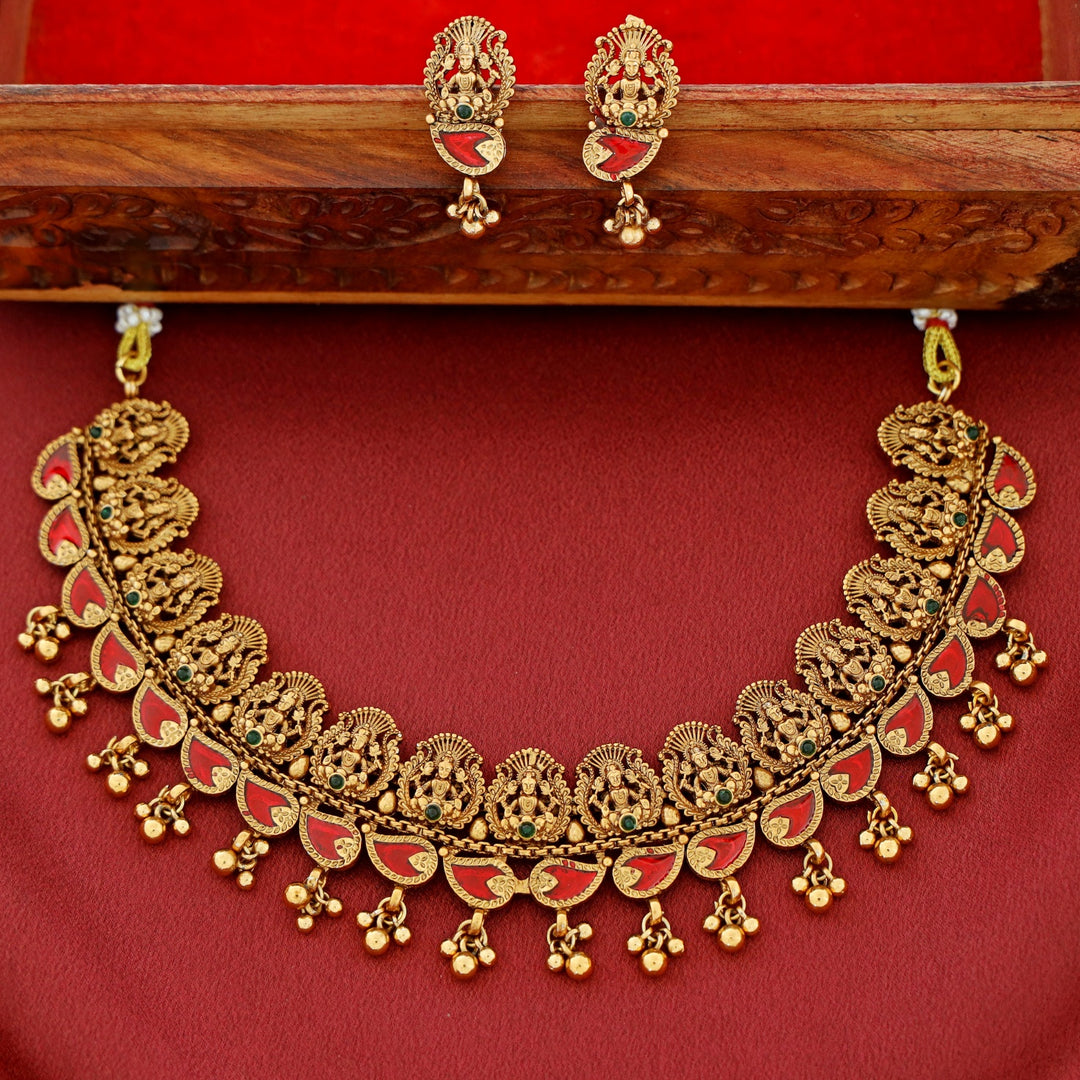 Vanisha Devi Enamel Palakka Short Neckpiece With Earring