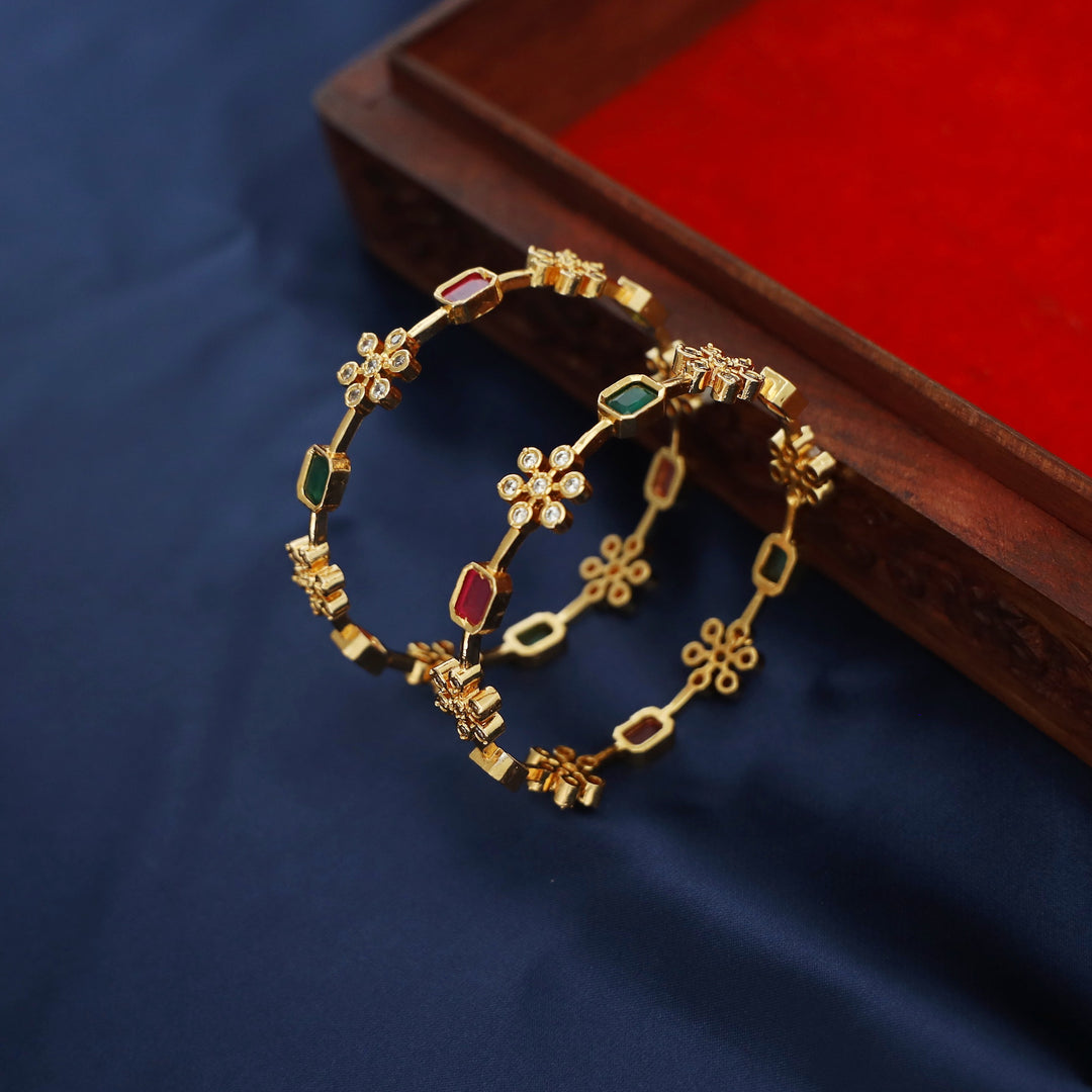 Shira Floral Curved Rectangle Bangle ( Set Of  2 )