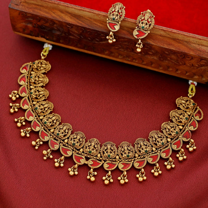 Vanisha Devi Enamel Palakka Short Neckpiece With Earring